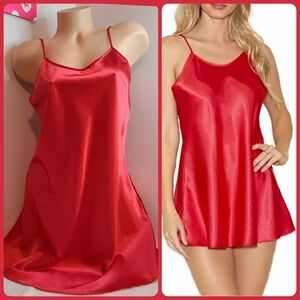 iCollection Ultra Soft Silky Satin Babydoll Chemise Size L/XL Red